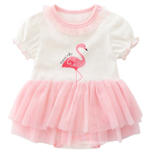 Infant Girls Puff Sleeve Dress Pink Wedding Birthday Baby Toddler Party Flamingo Clothes